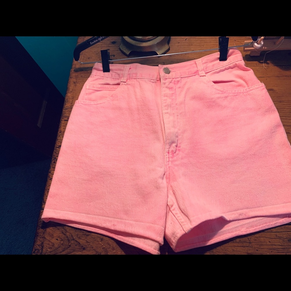Pink bleach washed shorts